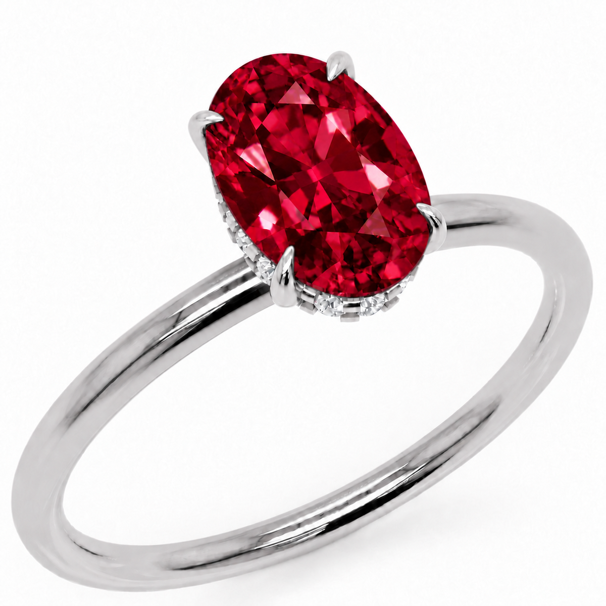 Inel de Logodnă Kensington din Aur 18k cu Rubin Creat în Laborator Oval 10x7 mm și Diamante Create în Laborator din Platina - Castelo.ro