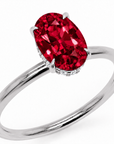 Inel de Logodnă Kensington din Aur 18k cu Rubin Creat în Laborator Oval 10x7 mm și Diamante Create în Laborator din Platina - Castelo.ro