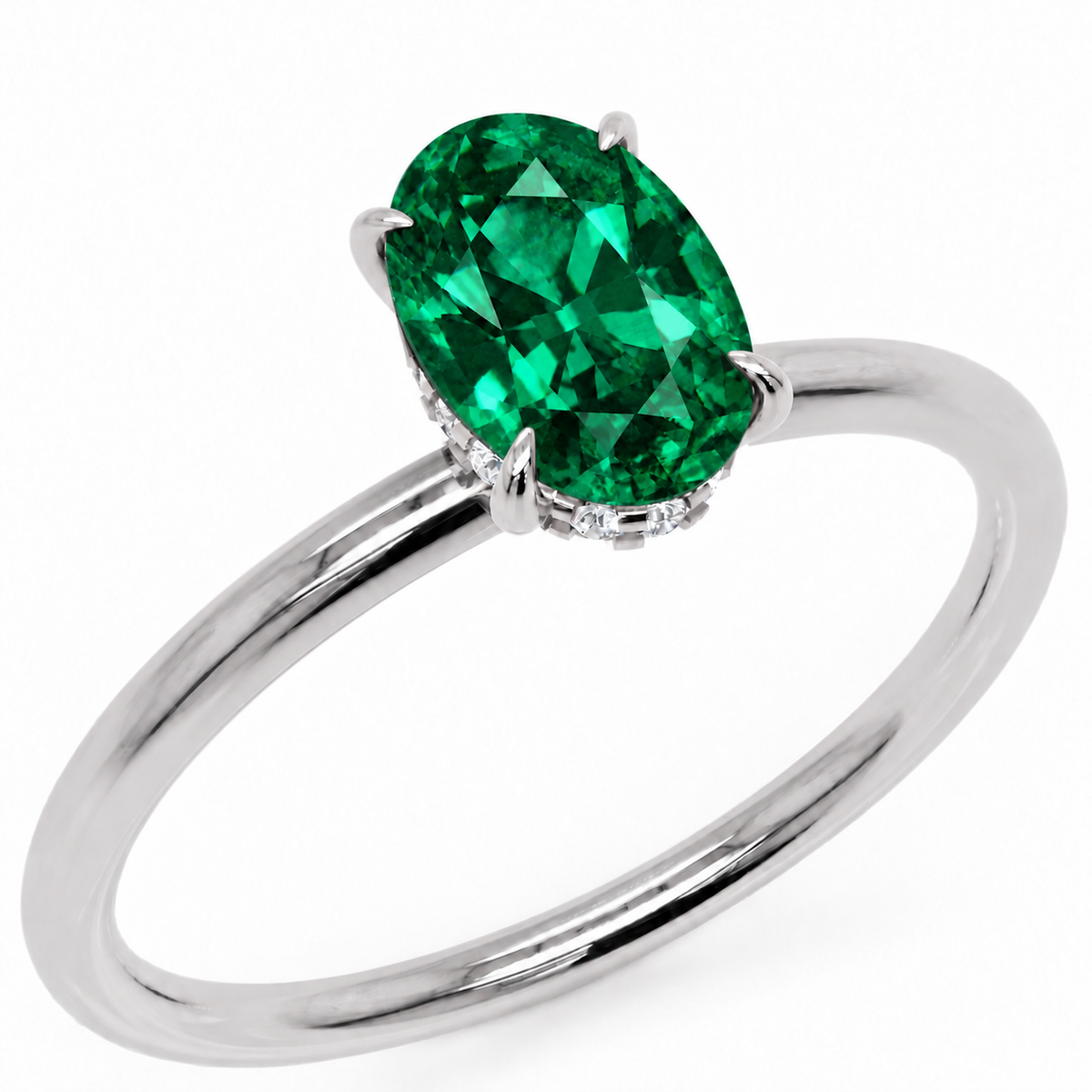Inel de Logodnă Kensington din Aur 14k cu Smarald Creat în Laborator Oval 8x6 mm și Diamante Create în Laborator din 14k Aur Alb - Castelo.ro