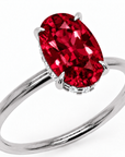 Inel de Logodnă Kensington din Aur 14k cu Rubin Creat în Laborator Oval 12x8 mm și Diamante Create în Laborator din 14k Aur Alb - Castelo.ro