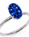 Inel de Logodnă Kensington din Aur 18k cu Safir Creat în Laborator Oval 10x7 mm și Diamante Create în Laborator din Platina - Castelo.ro