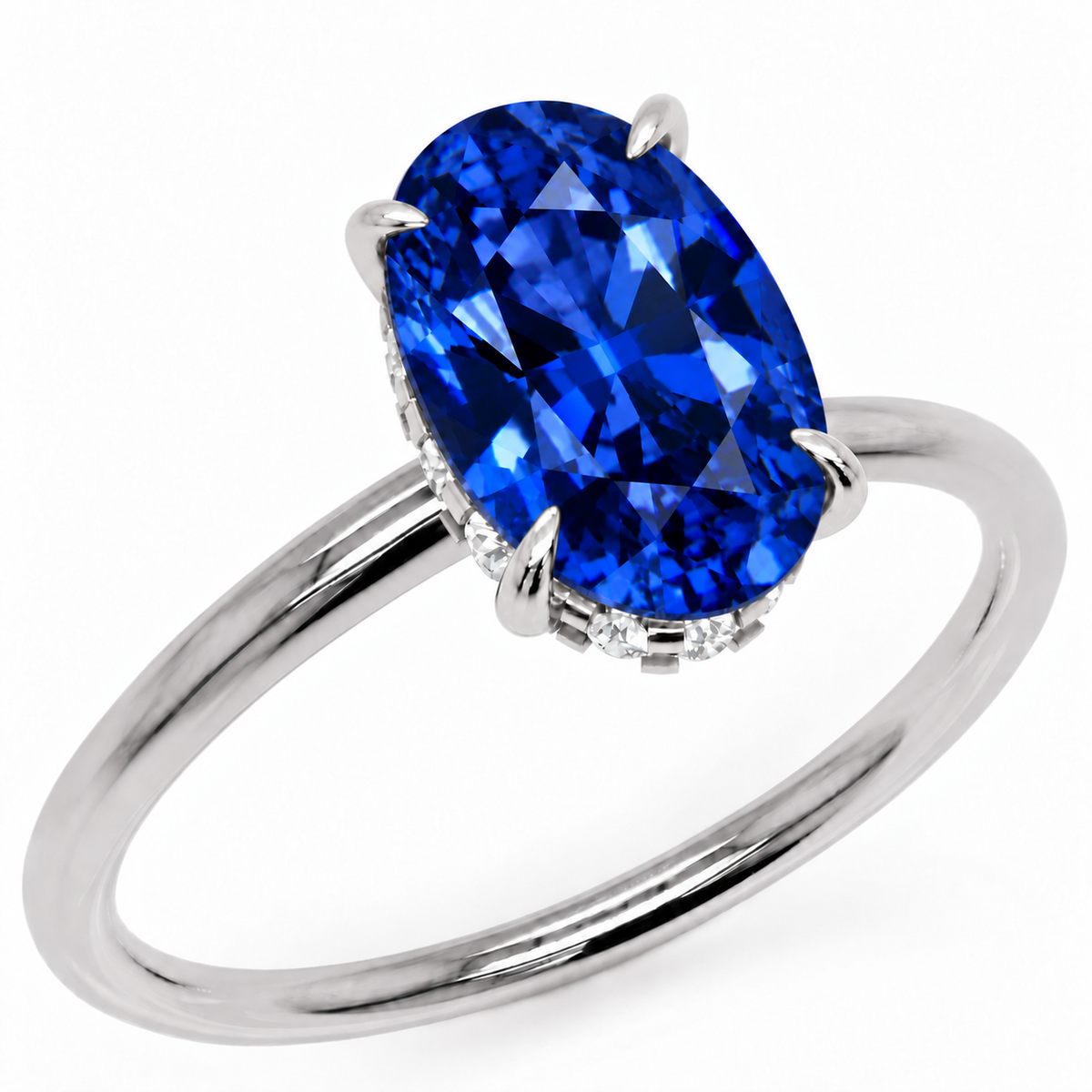 Inel de Logodnă Kensington din Aur 18k cu Safir Creat în Laborator Oval 12x8 mm și Diamante Create în Laborator din Platina - Castelo.ro