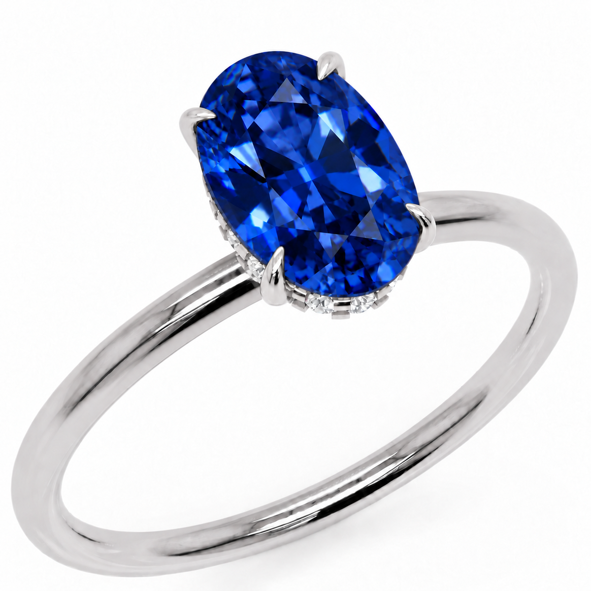Inel de Logodnă Kensington din Aur 14k cu Safir Creat în Laborator Oval 10x7 mm și Diamante Create în Laborator din 14k Aur Alb - Castelo.ro