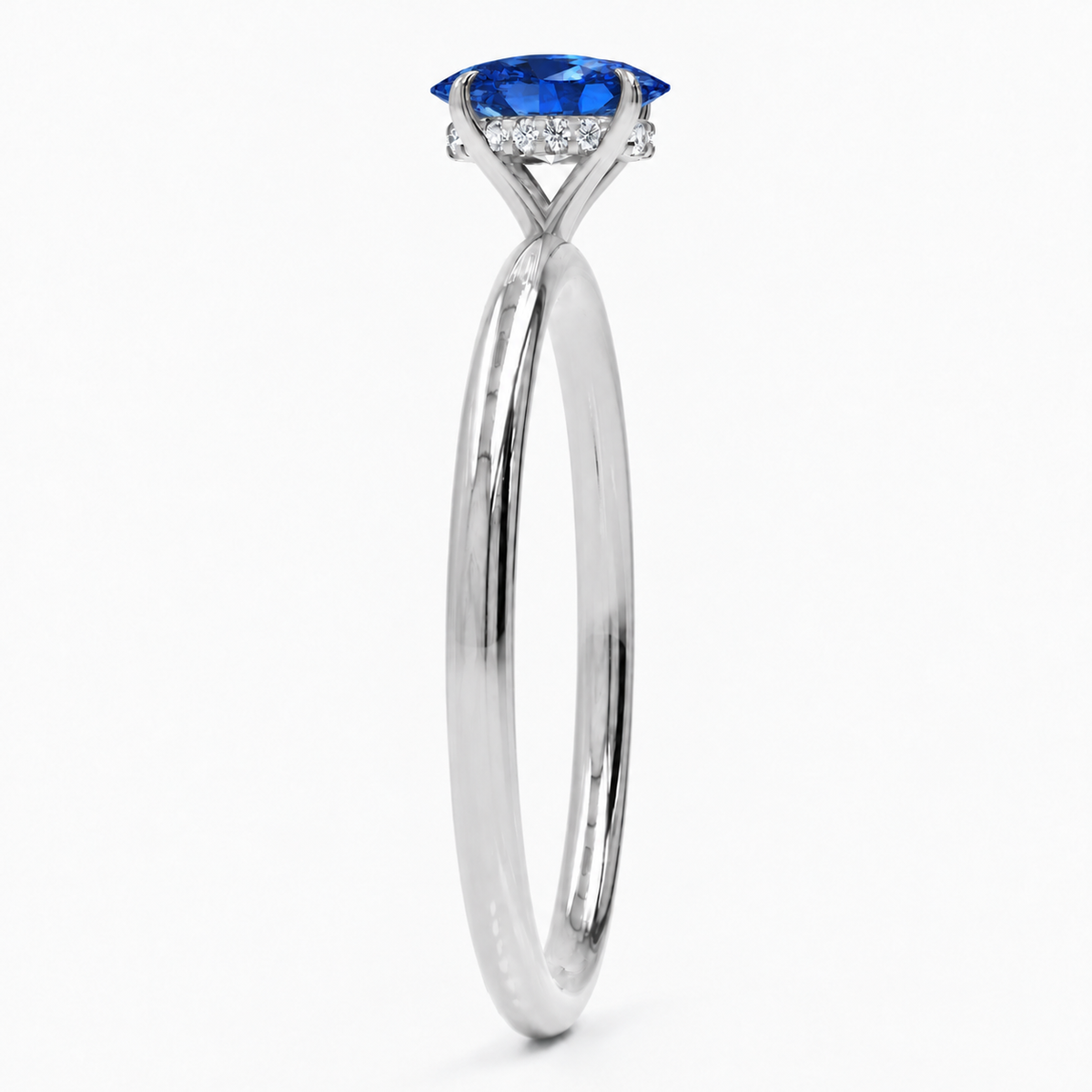 Inel de Logodnă Kensington din Aur 14k cu Safir Creat în Laborator Oval 8x6 mm și Diamante Create în Laborator din 14k Aur Alb - Castelo.ro