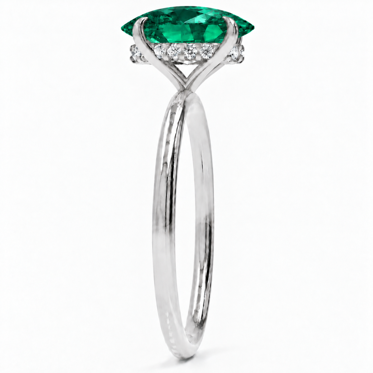 Inel de Logodnă Kensington din Aur 18k cu Smarald Creat în Laborator Oval 10x7 mm și Diamante Create în Laborator din Platina - Castelo.ro