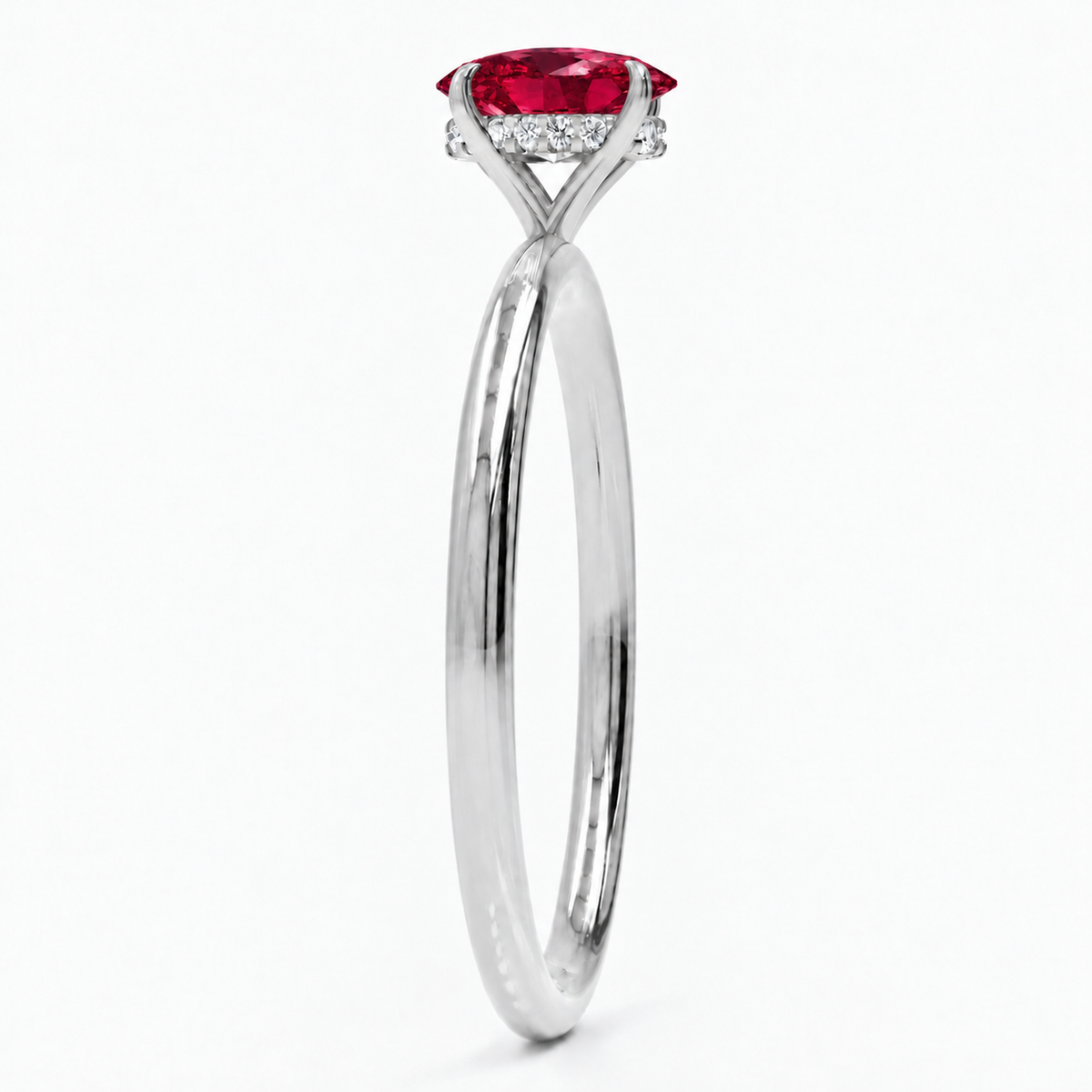 Inel de Logodnă Kensington din Aur 18k cu Rubin Creat în Laborator Oval 8x6 mm și Diamante Create în Laborator din Platina - Castelo.ro