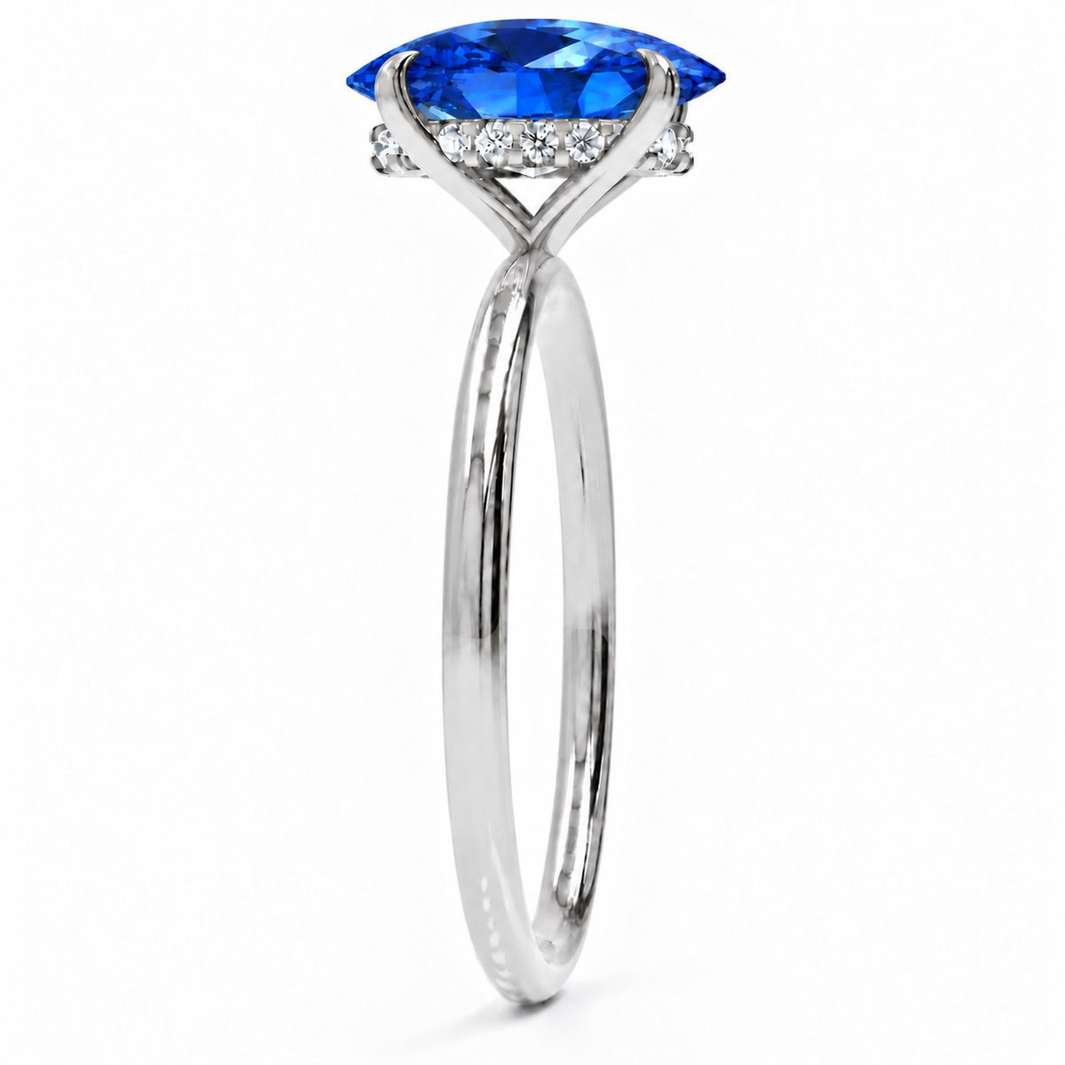 Inel de Logodnă Kensington din Aur 18k cu Safir Creat în Laborator Oval 10x7 mm și Diamante Create în Laborator din Platina - Castelo.ro