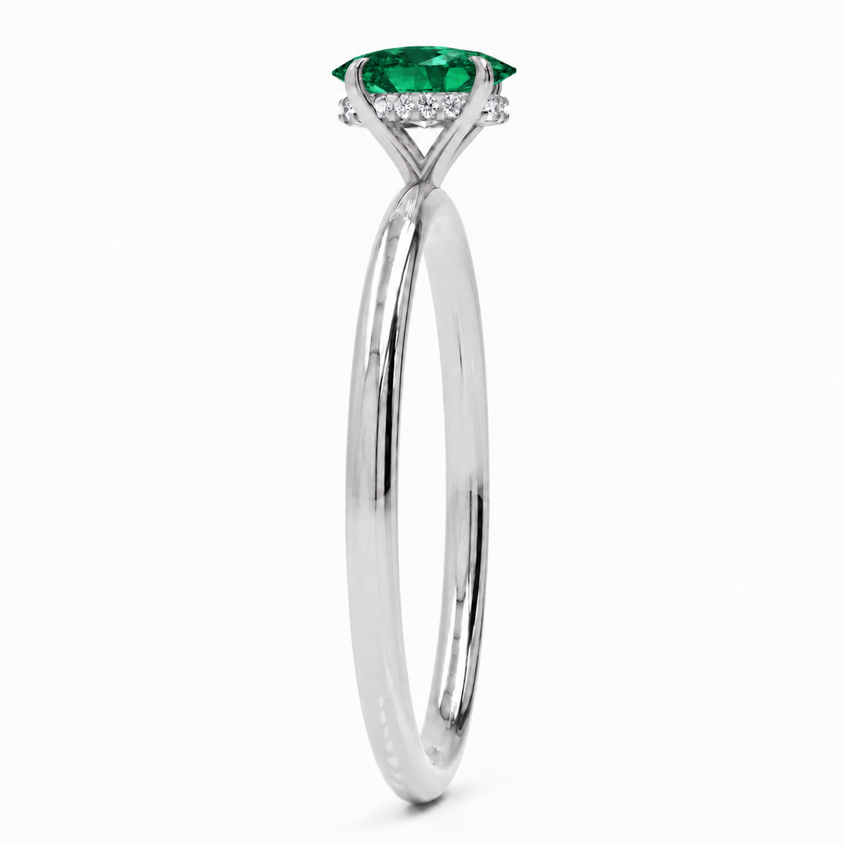 Inel de Logodnă Kensington din Aur 14k cu Smarald Creat în Laborator Oval 8x6 mm și Diamante Create în Laborator din 14k Aur Alb - Castelo.ro