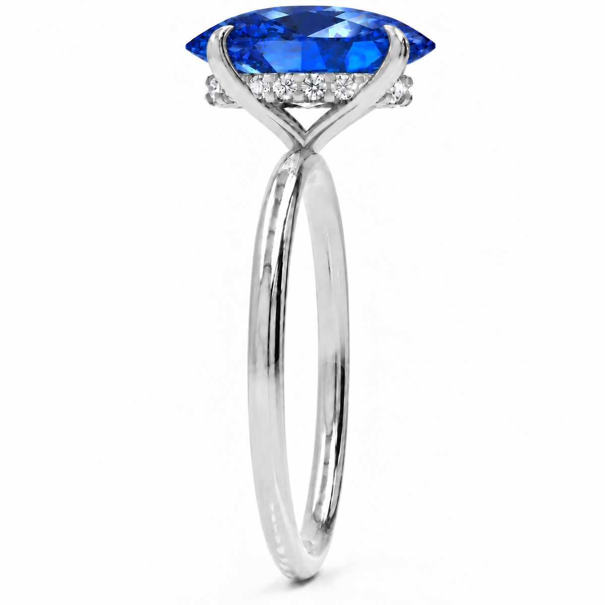 Inel de Logodnă Kensington din Aur 14k cu Safir Creat în Laborator Oval 12x8 mm și Diamante Create în Laborator din 14k Aur Alb - Castelo.ro
