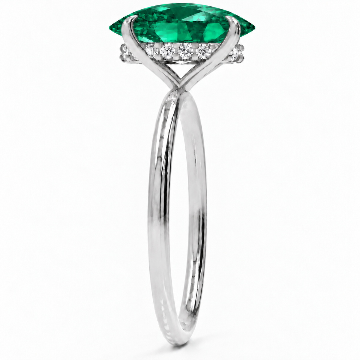 Inel de Logodnă Kensington din Aur 18k cu Smarald Creat în Laborator Oval 12x8 mm și Diamante Create în Laborator din Platina - Castelo.ro