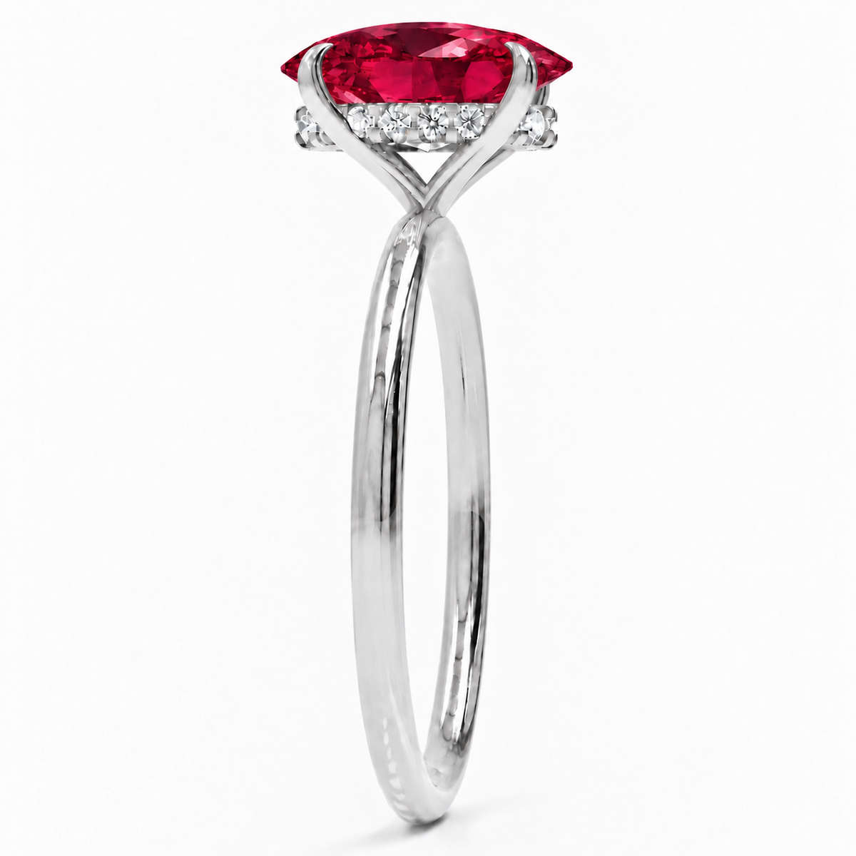 Inel de Logodnă Kensington din Aur 14k cu Rubin Creat în Laborator Oval 10x7 mm și Diamante Create în Laborator din 14k Aur Alb - Castelo.ro