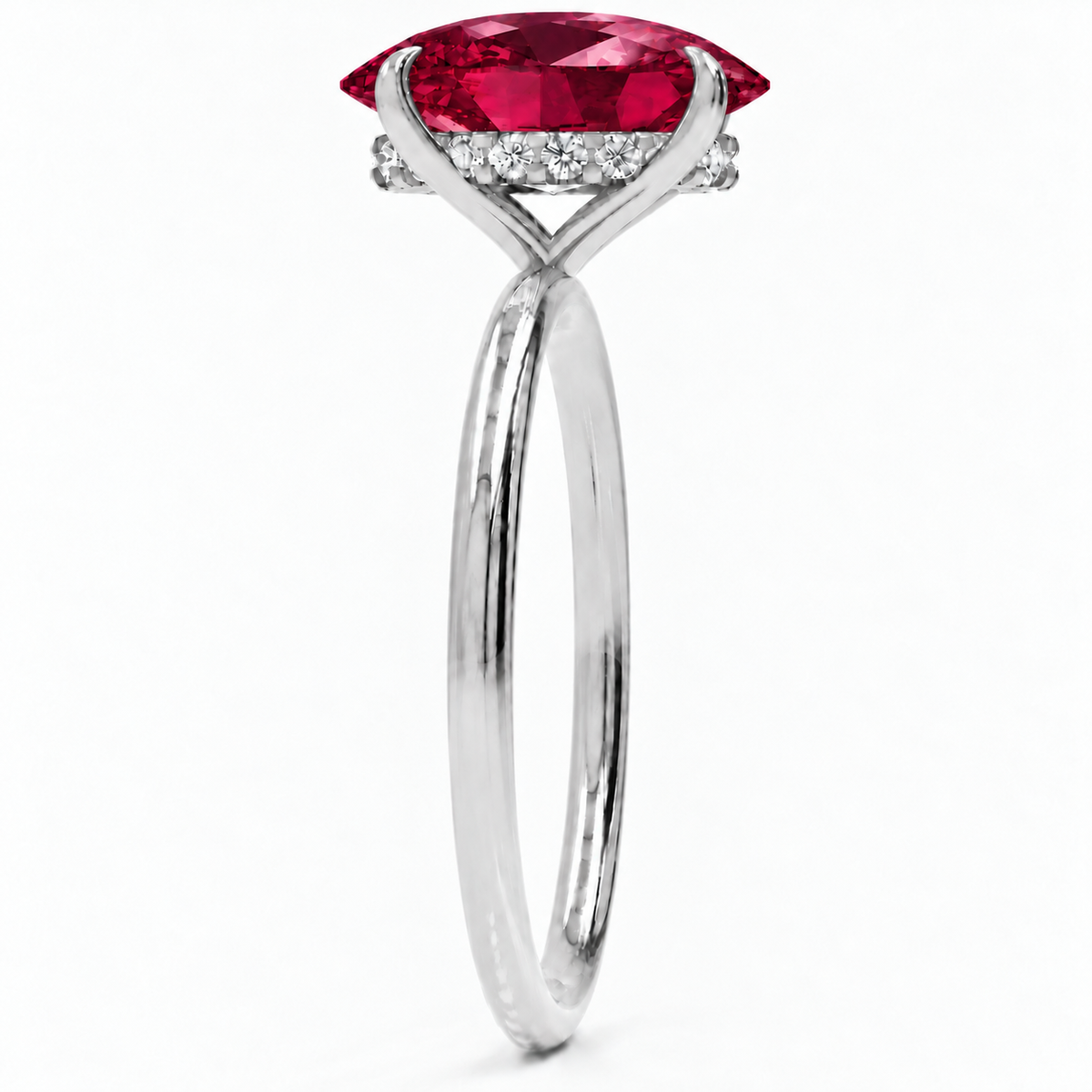 Inel de Logodnă Kensington din Aur 18k cu Rubin Creat în Laborator Oval 12x8 mm și Diamante Create în Laborator din Platina - Castelo.ro