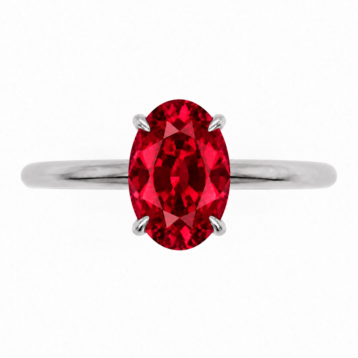Inel de Logodnă Kensington din Aur 18k cu Rubin Creat în Laborator Oval 10x7 mm și Diamante Create în Laborator din Platina - Castelo.ro