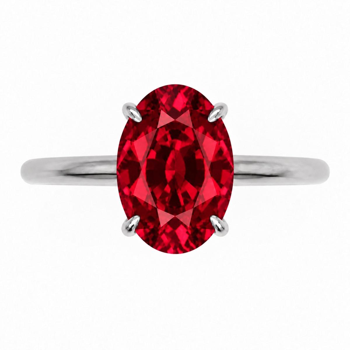 Inel de Logodnă Kensington din Aur 14k cu Rubin Creat în Laborator Oval 12x8 mm și Diamante Create în Laborator din 14k Aur Alb - Castelo.ro