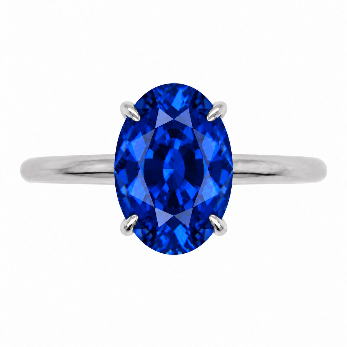 Inel de Logodnă Kensington din Aur 14k cu Safir Creat în Laborator Oval 12x8 mm și Diamante Create în Laborator din 14k Aur Alb - Castelo.ro