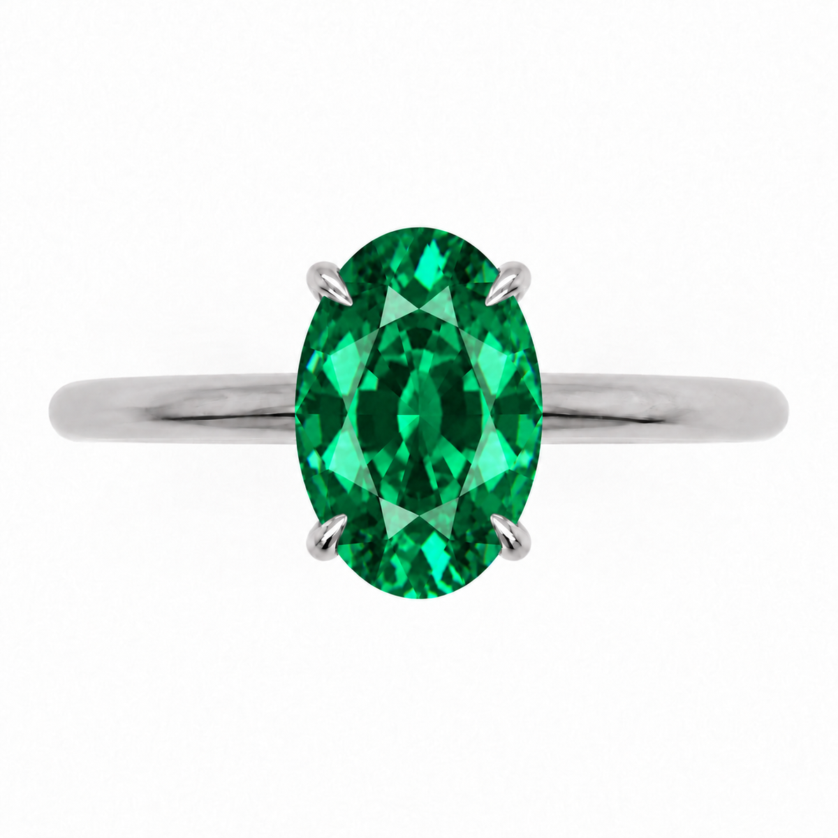 Inel de Logodnă Kensington din Aur 14k cu Smarald Creat în Laborator Oval 10x7 mm și Diamante Create în Laborator din 14k Aur Alb - Castelo.ro
