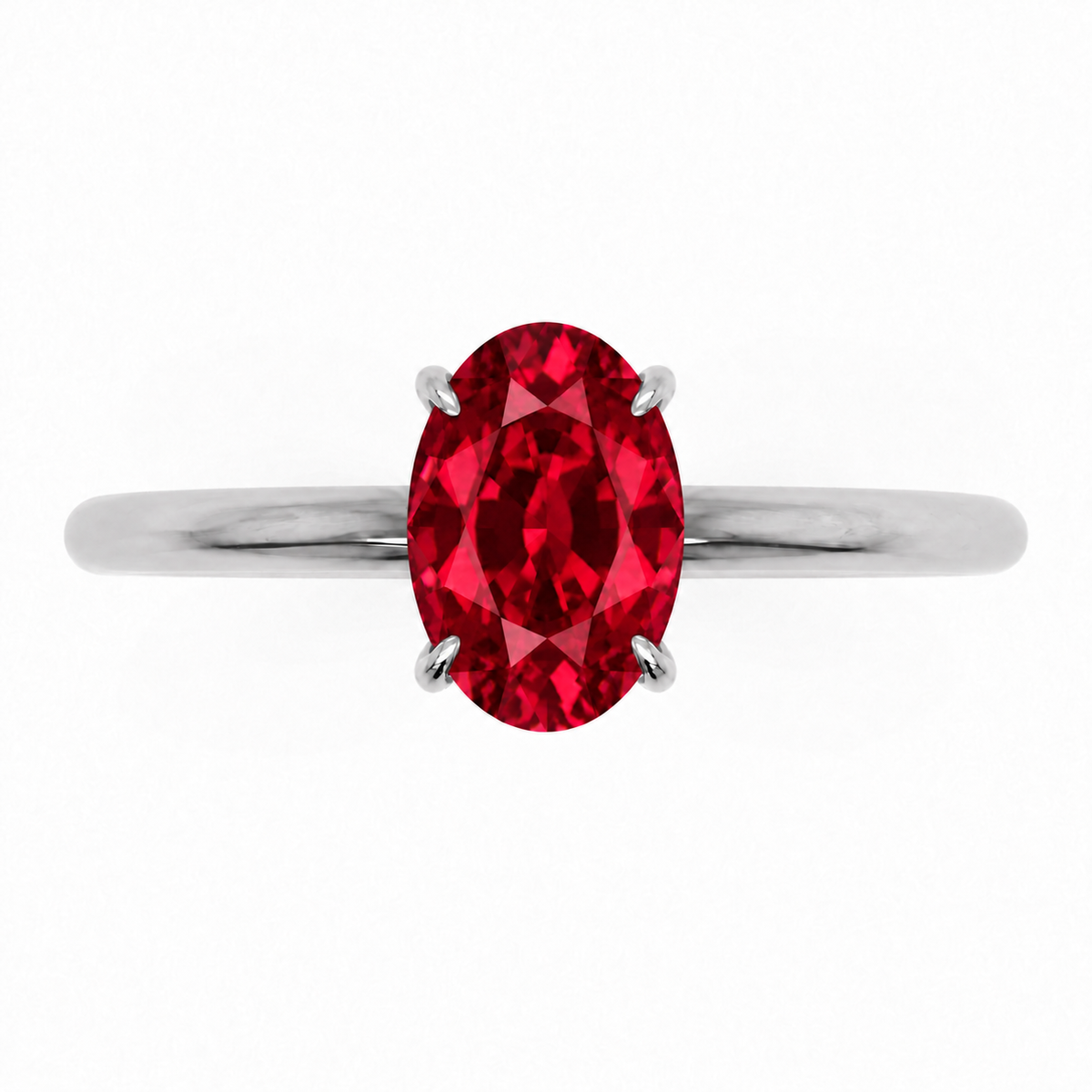 Inel de Logodnă Kensington din Aur 18k cu Rubin Creat în Laborator Oval 8x6 mm și Diamante Create în Laborator din Platina - Castelo.ro