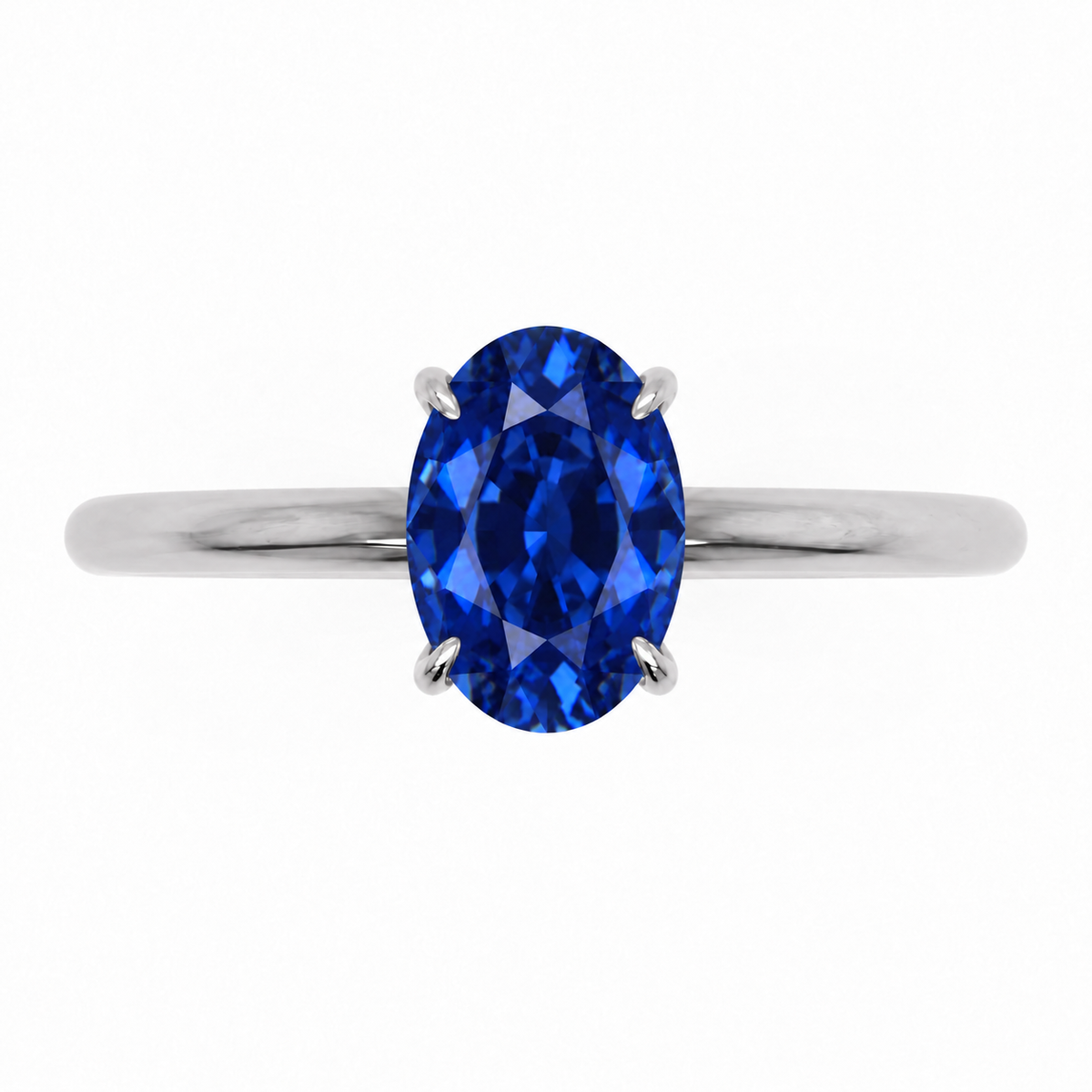 Inel de Logodnă Kensington din Aur 18k cu Safir Creat în Laborator Oval 8x6 mm și Diamante Create în Laborator din Platina - Castelo.ro