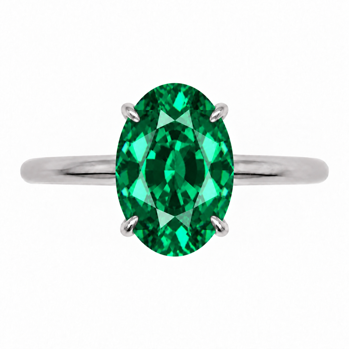 Inel de Logodnă Kensington din Aur 18k cu Smarald Creat în Laborator Oval 12x8 mm și Diamante Create în Laborator din Platina - Castelo.ro
