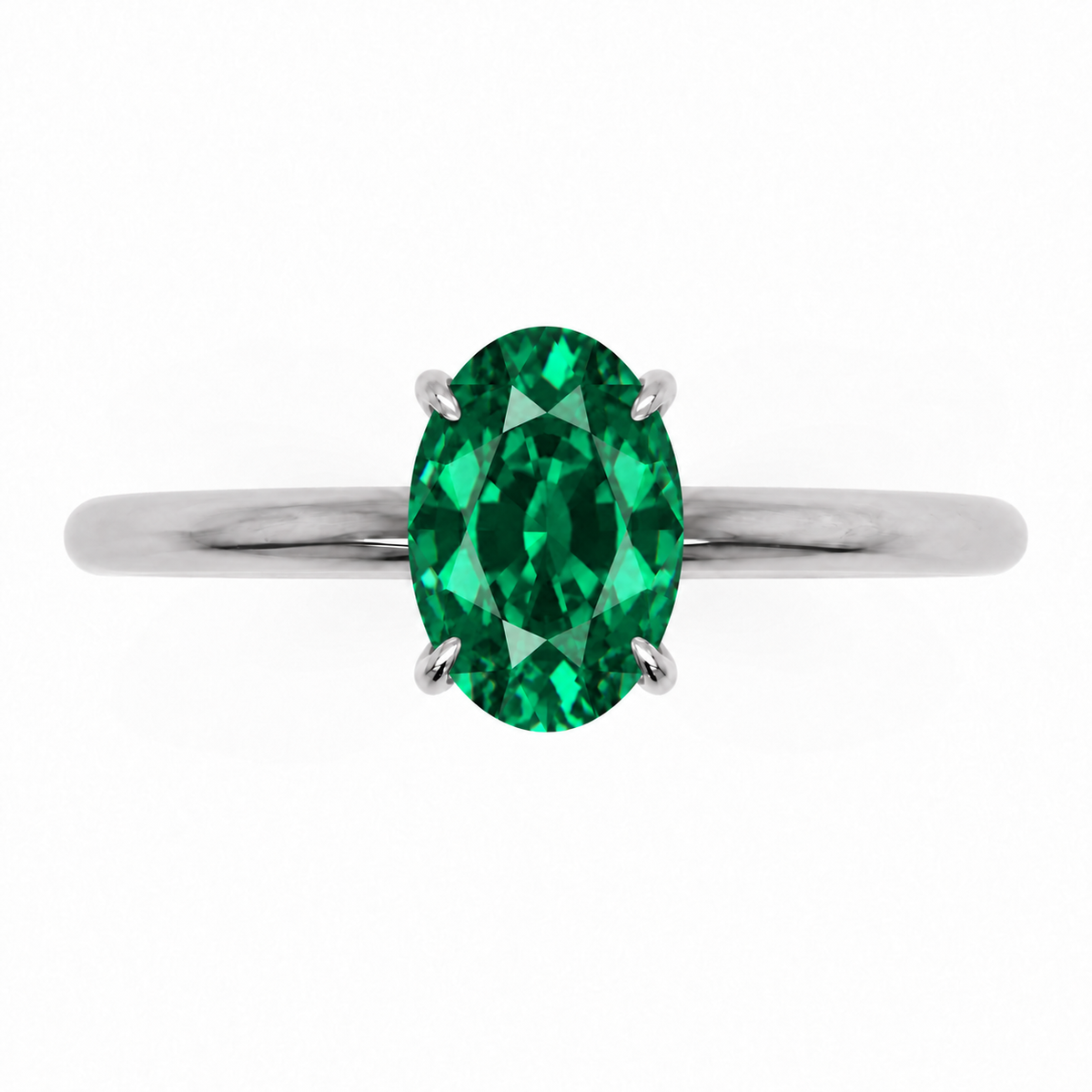 Inel de Logodnă Kensington din Aur 14k cu Smarald Creat în Laborator Oval 8x6 mm și Diamante Create în Laborator din 14k Aur Alb - Castelo.ro