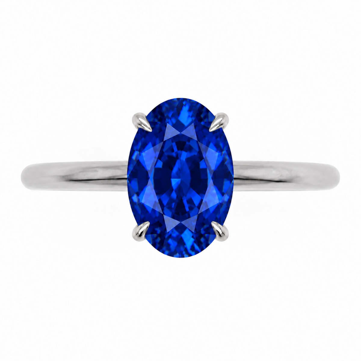 Inel de Logodnă Kensington din Aur 18k cu Safir Creat în Laborator Oval 10x7 mm și Diamante Create în Laborator din Platina - Castelo.ro