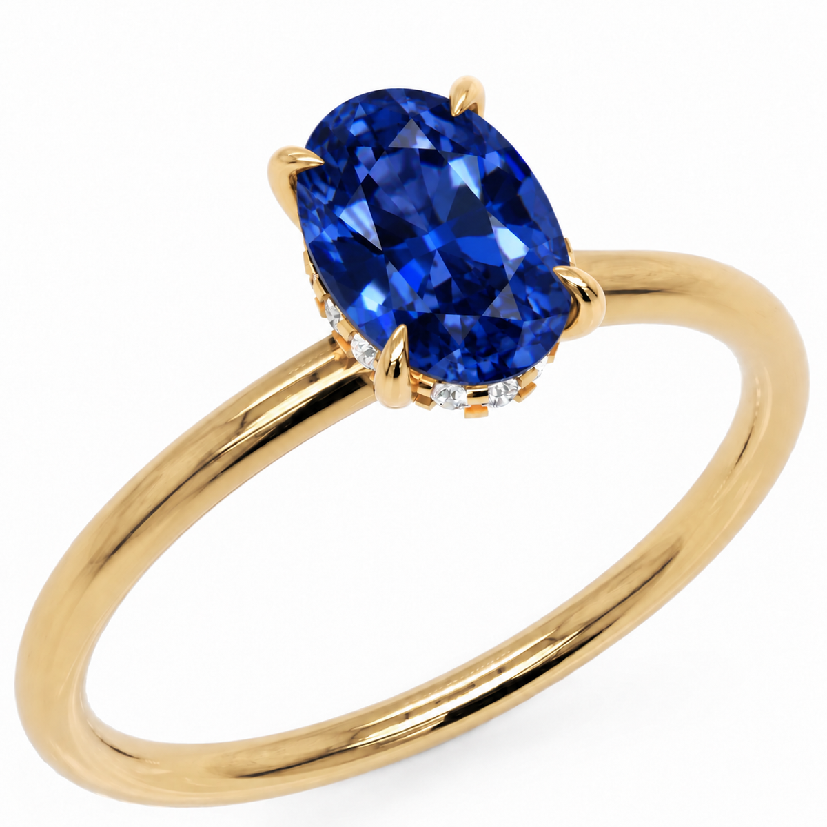 Inel de Logodnă Kensington din Aur 18k cu Safir Creat în Laborator Oval 8x6 mm și Diamante Create în Laborator din 18k Aur Galben - Castelo.ro