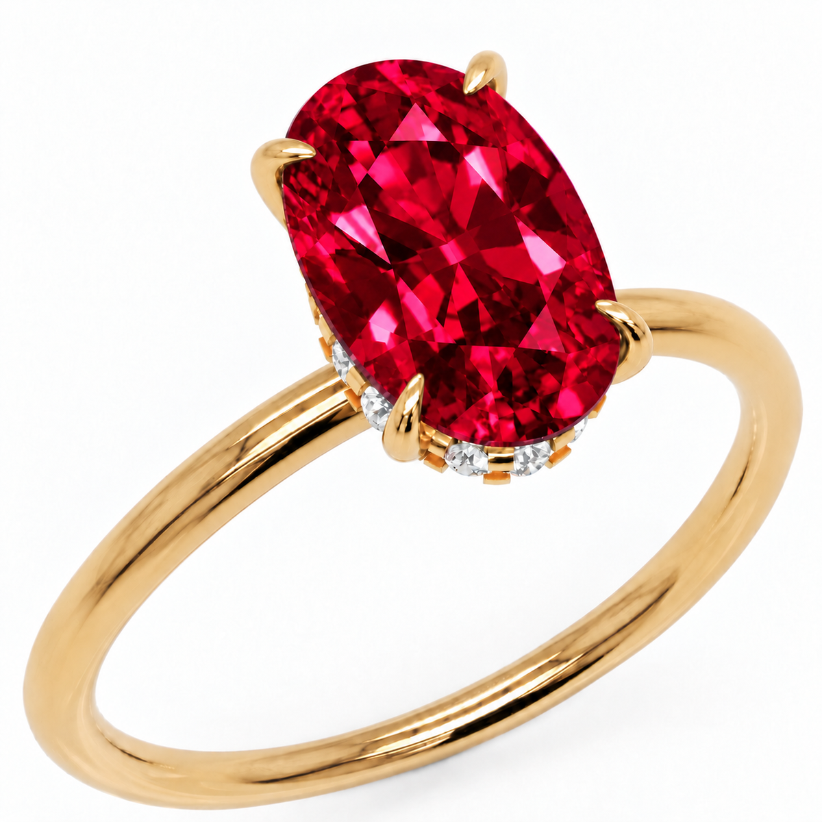Inel de Logodnă Kensington din Aur 18k cu Rubin Creat în Laborator Oval 12x8 mm și Diamante Create în Laborator din 18k Aur Galben - Castelo.ro