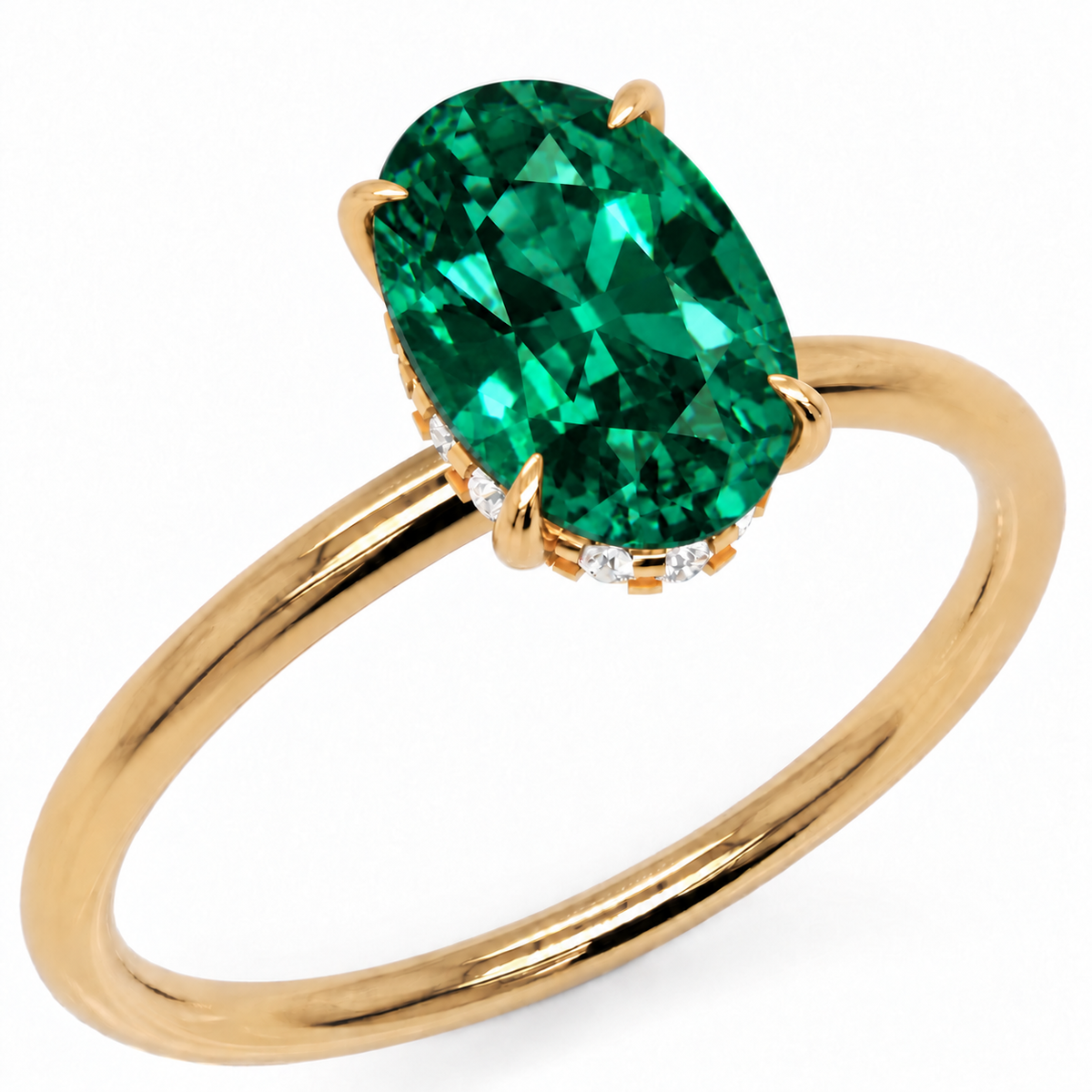 Inel de Logodnă Kensington din Aur 18k cu Smarald Creat în Laborator Oval 10x7 mm și Diamante Create în Laborator din 18k Aur Galben - Castelo.ro