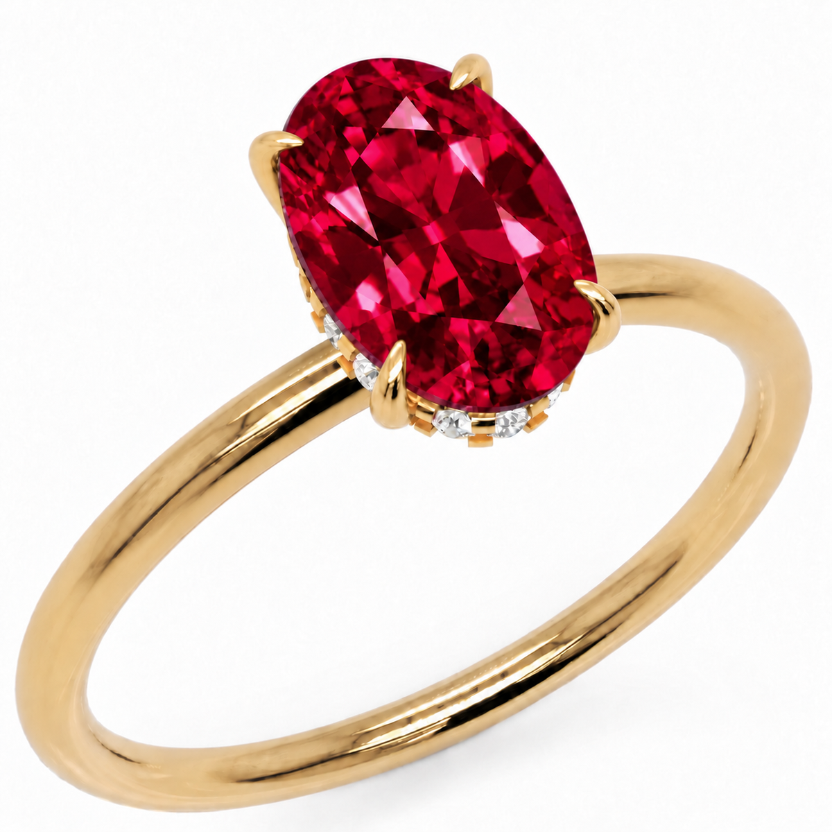 Inel de Logodnă Kensington din Aur 14k cu Rubin Creat în Laborator Oval 10x7 mm și Diamante Create în Laborator din 14k Aur Galben - Castelo.ro