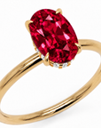Inel de Logodnă Kensington din Aur 14k cu Rubin Creat în Laborator Oval 10x7 mm și Diamante Create în Laborator din 14k Aur Galben - Castelo.ro