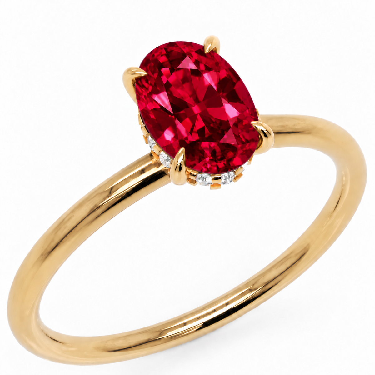 Inel de Logodnă Kensington din Aur 14k cu Rubin Creat în Laborator Oval 8x6 mm și Diamante Create în Laborator din 14k Aur Galben - Castelo.ro