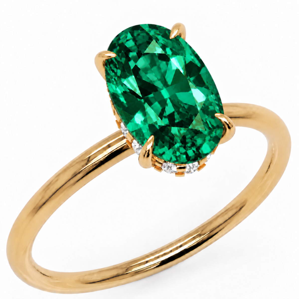 Inel de Logodnă Kensington din Aur 18k cu Smarald Creat în Laborator Oval 12x8 mm și Diamante Create în Laborator din 18k Aur Galben - Castelo.ro