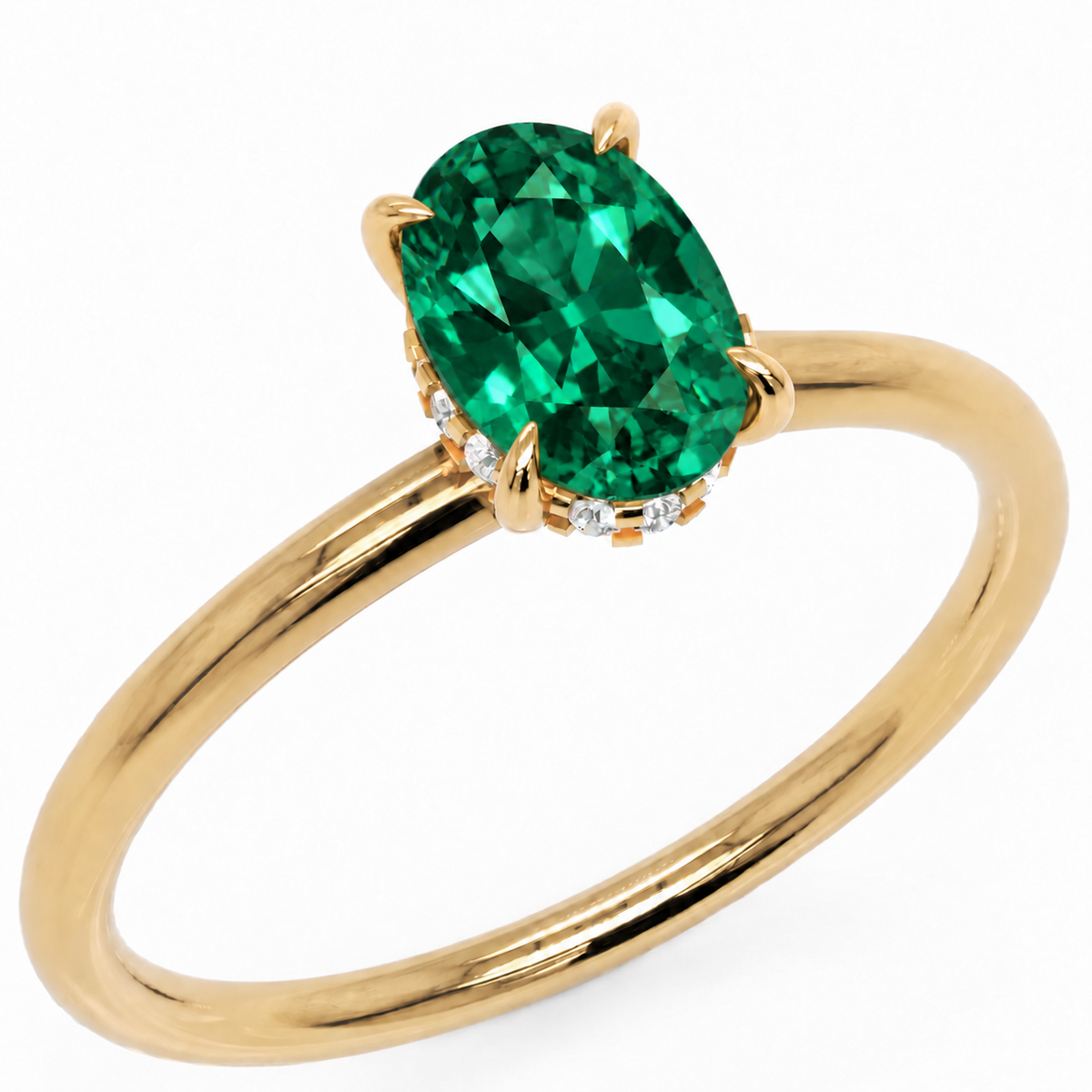 Inel de Logodnă Kensington din Aur 18k cu Smarald Creat în Laborator Oval 8x6 mm și Diamante Create în Laborator din 18k Aur Galben - Castelo.ro