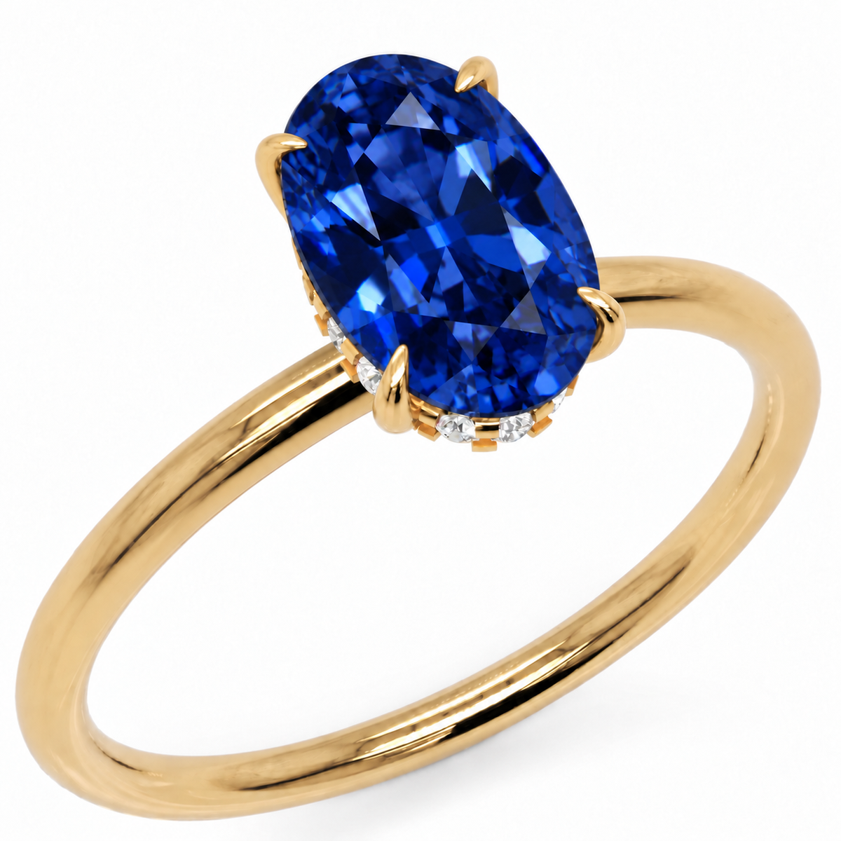Inel de Logodnă Kensington din Aur 18k cu Safir Creat în Laborator Oval 10x7 mm și Diamante Create în Laborator din 18k Aur Galben - Castelo.ro