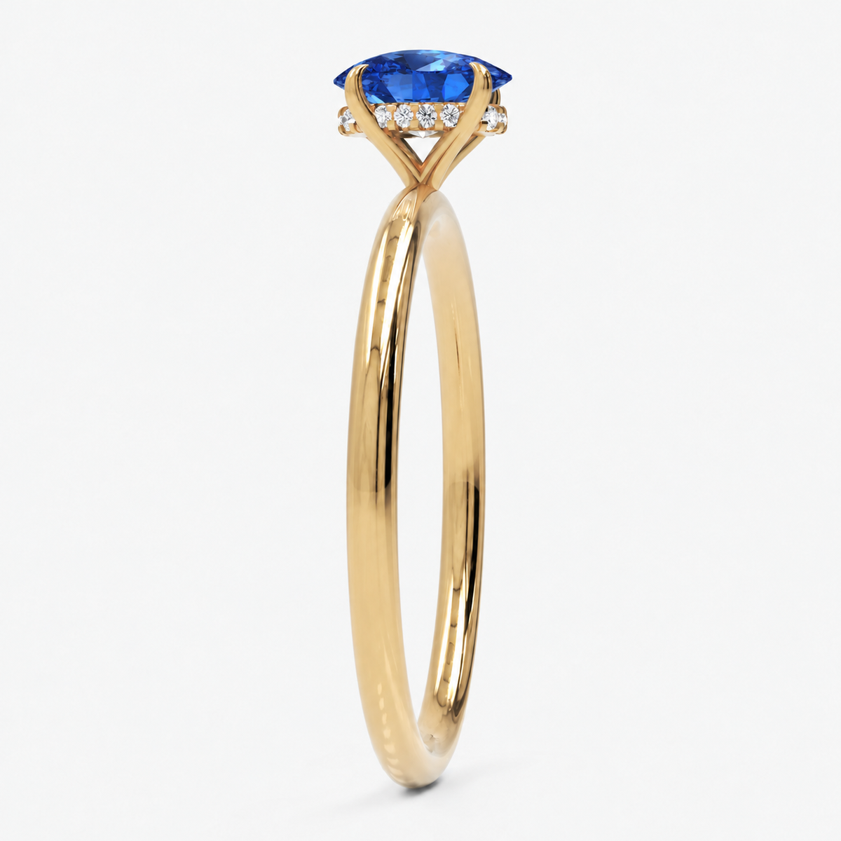 Inel de Logodnă Kensington din Aur 14k cu Safir Creat în Laborator Oval 8x6 mm și Diamante Create în Laborator din 14k Aur Galben - Castelo.ro
