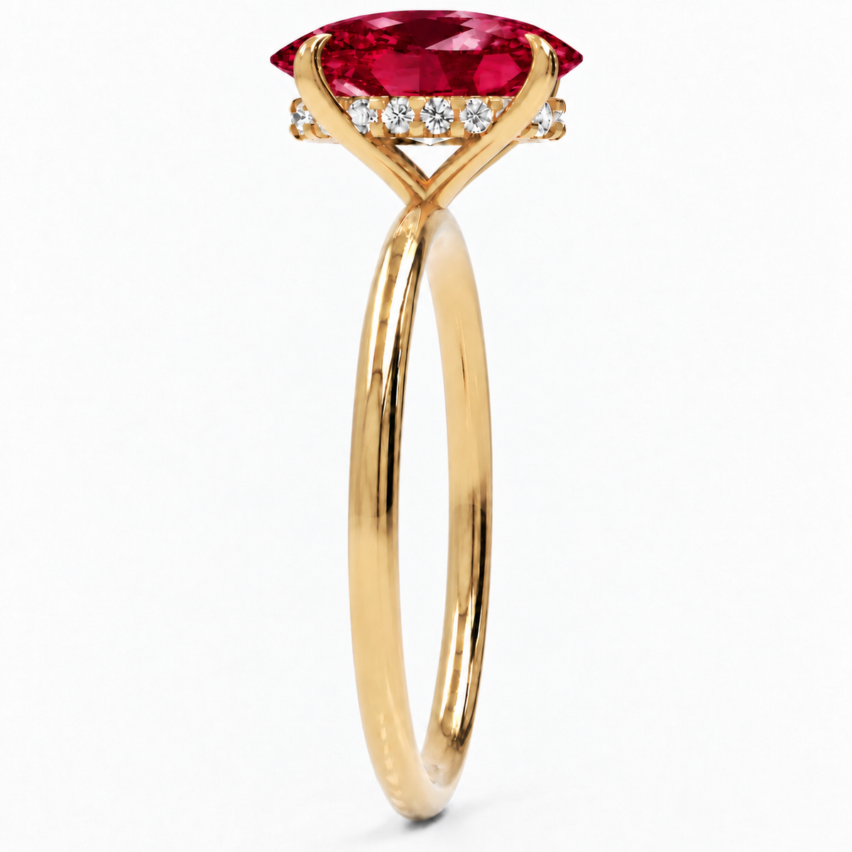 Inel de Logodnă Kensington din Aur 14k cu Rubin Creat în Laborator Oval 12x8 mm și Diamante Create în Laborator din 14k Aur Galben - Castelo.ro