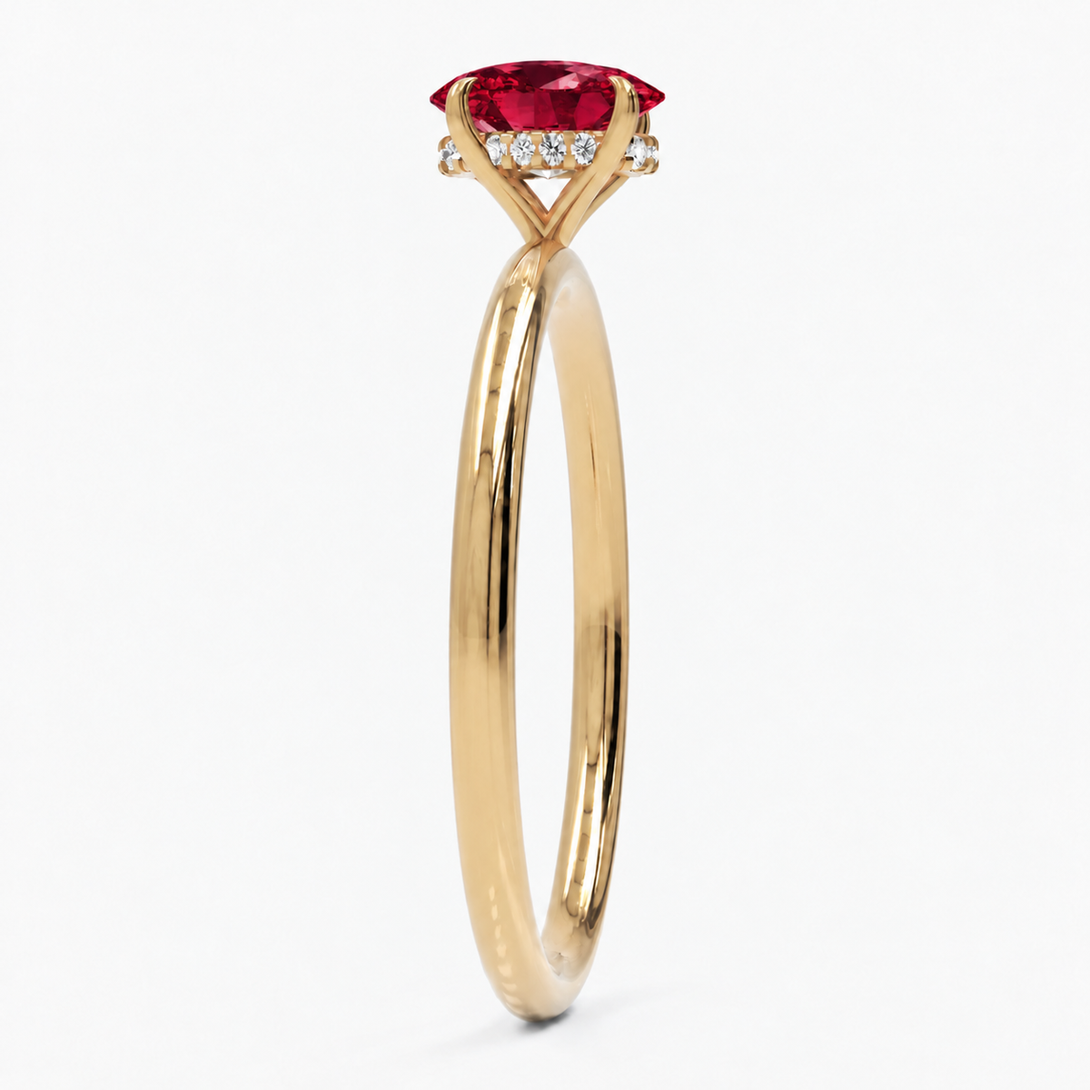 Inel de Logodnă Kensington din Aur 14k cu Rubin Creat în Laborator Oval 8x6 mm și Diamante Create în Laborator din 14k Aur Galben - Castelo.ro