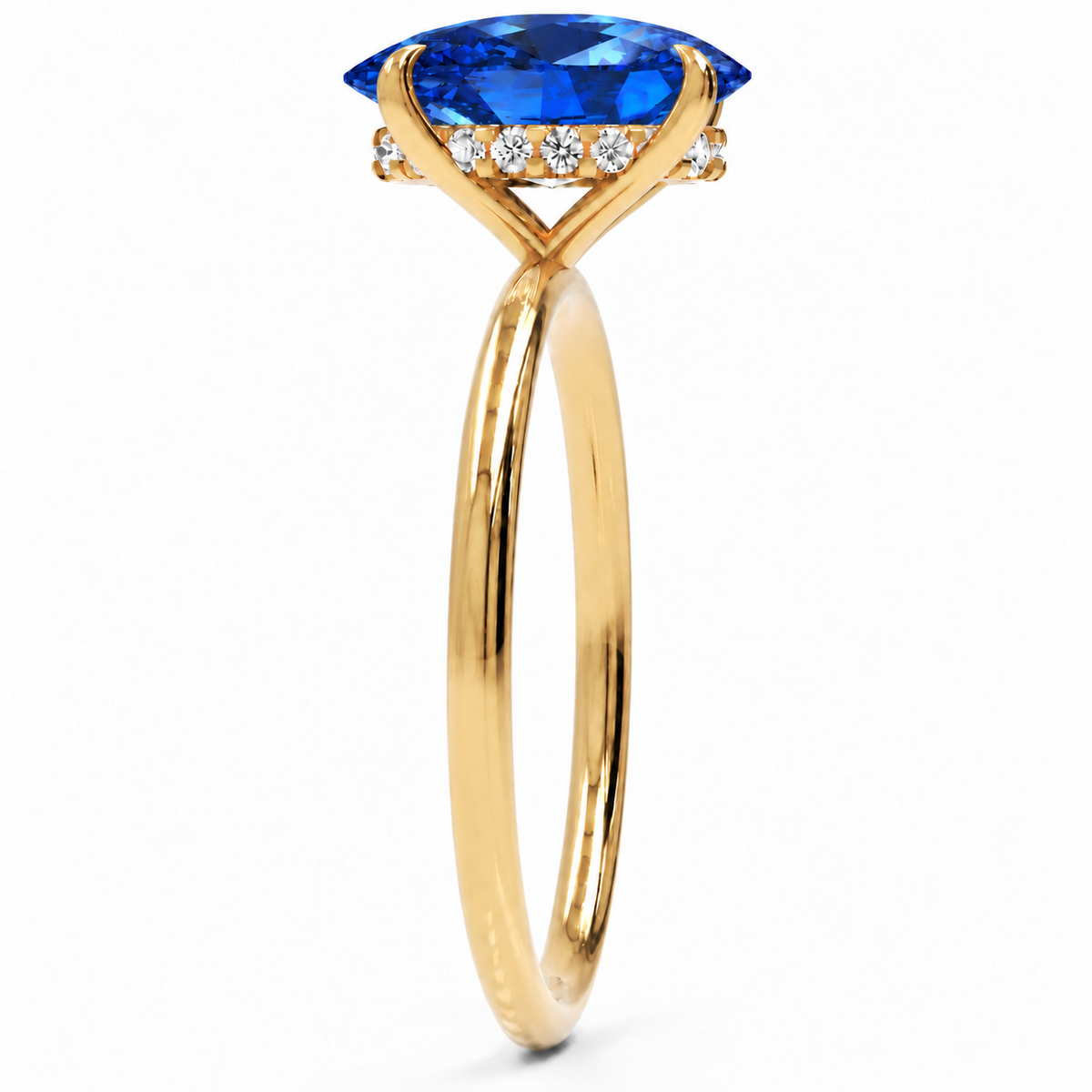 Inel de Logodnă Kensington din Aur 14k cu Safir Creat în Laborator Oval 12x8 mm și Diamante Create în Laborator din 14k Aur Galben - Castelo.ro