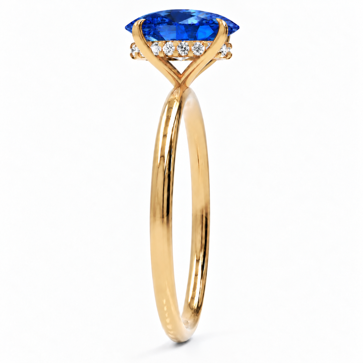 Inel de Logodnă Kensington din Aur 18k cu Safir Creat în Laborator Oval 10x7 mm și Diamante Create în Laborator din 18k Aur Galben - Castelo.ro