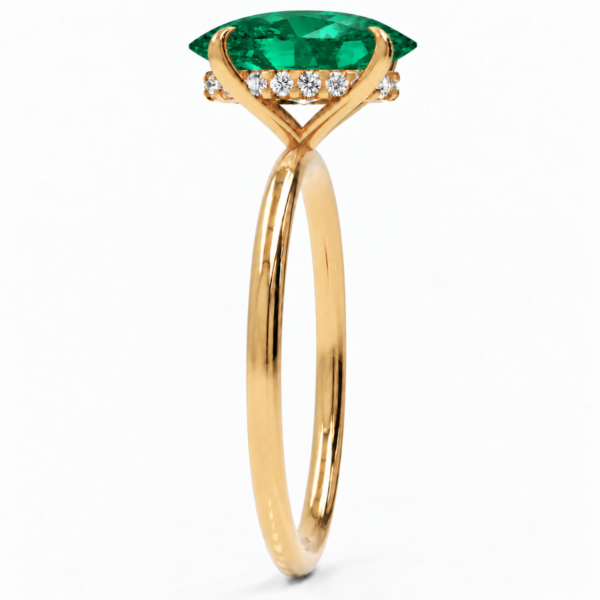 Inel de Logodnă Kensington din Aur 18k cu Smarald Creat în Laborator Oval 12x8 mm și Diamante Create în Laborator din 18k Aur Galben - Castelo.ro