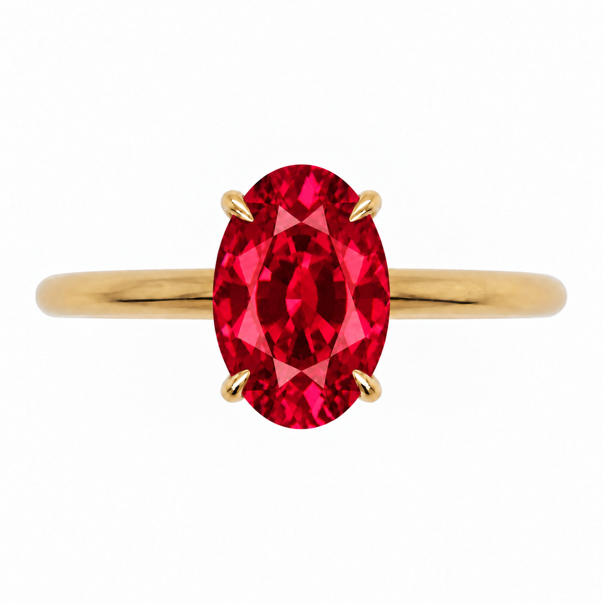 Inel de Logodnă Kensington din Aur 18k cu Rubin Creat în Laborator Oval 10x7 mm și Diamante Create în Laborator din 18k Aur Galben - Castelo.ro