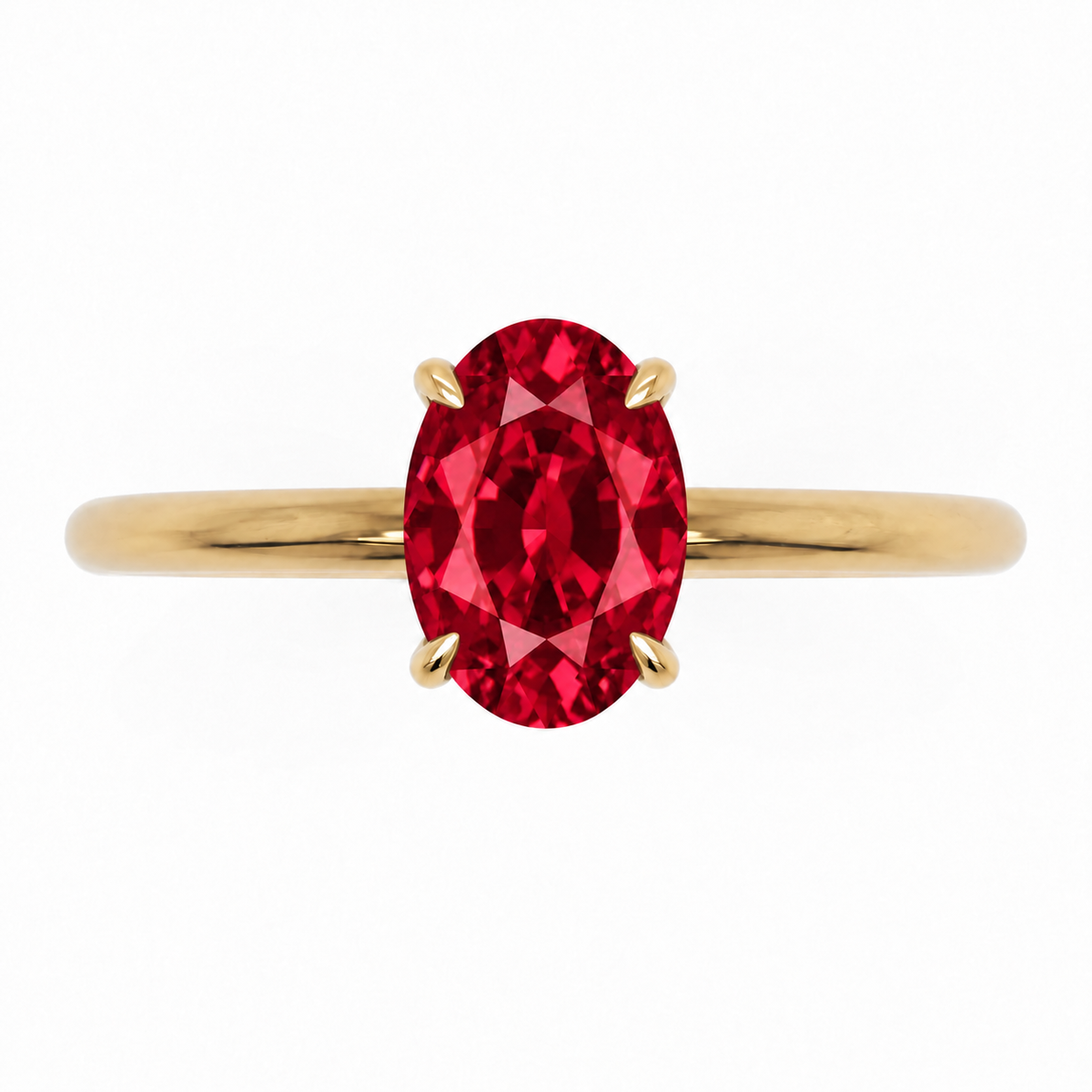Inel de Logodnă Kensington din Aur 18k cu Rubin Creat în Laborator Oval 8x6 mm și Diamante Create în Laborator din 18k Aur Galben - Castelo.ro