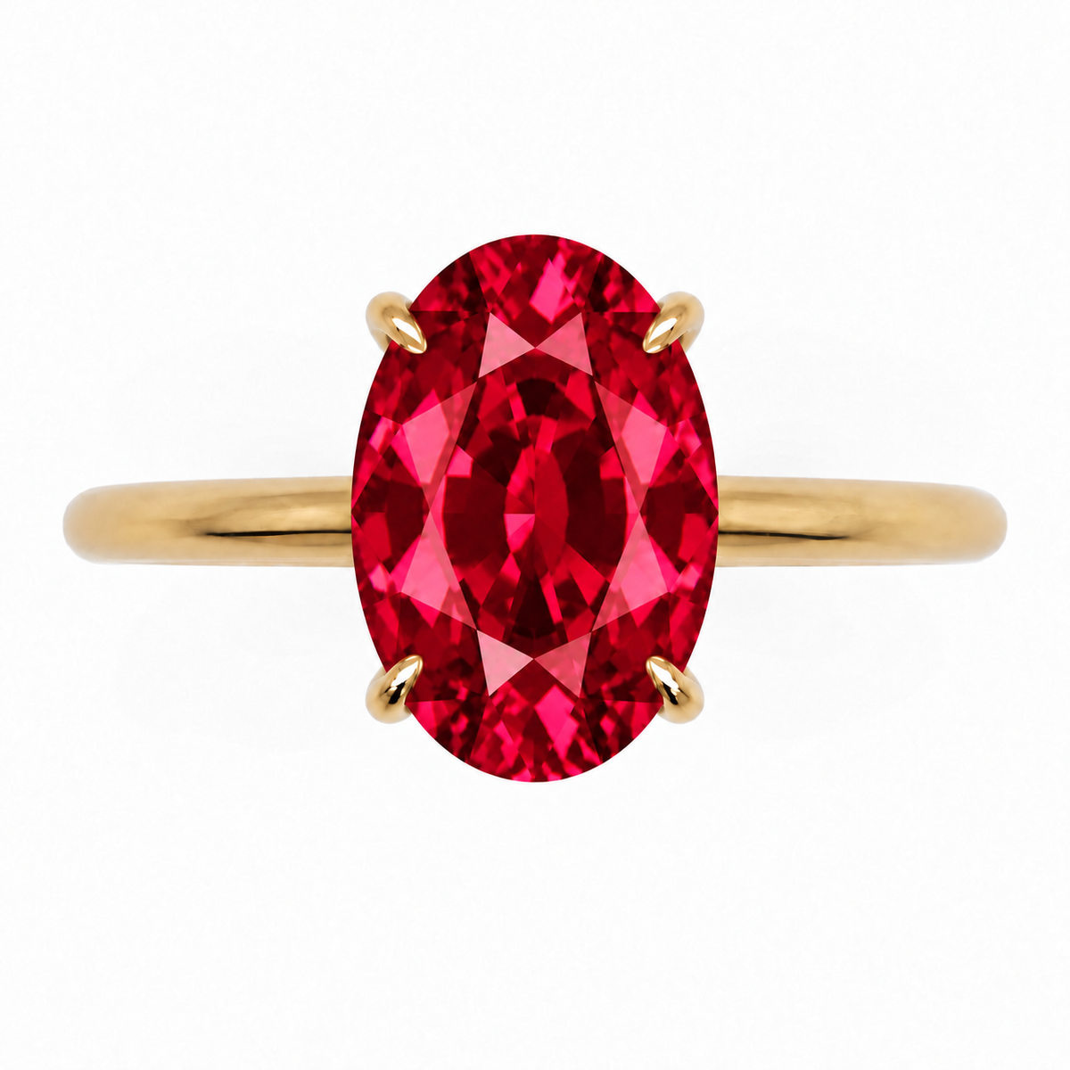 Inel de Logodnă Kensington din Aur 14k cu Rubin Creat în Laborator Oval 12x8 mm și Diamante Create în Laborator din 14k Aur Galben - Castelo.ro
