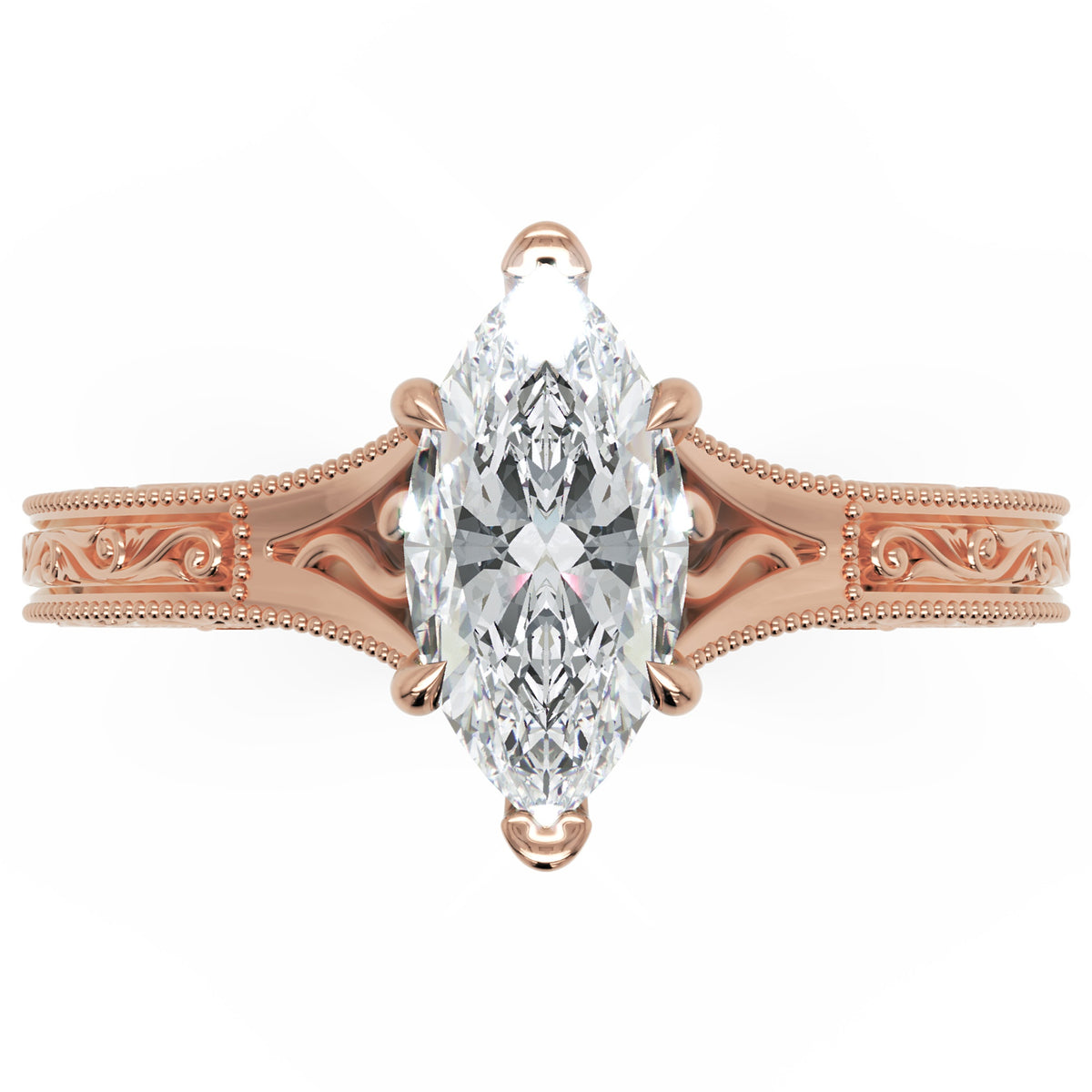 Inel de Logodnă Albemarle din Aur 14k cu Diamant Creat în Laborator Marquise de 1 ct din 14k Aur Roz - Castelo.ro