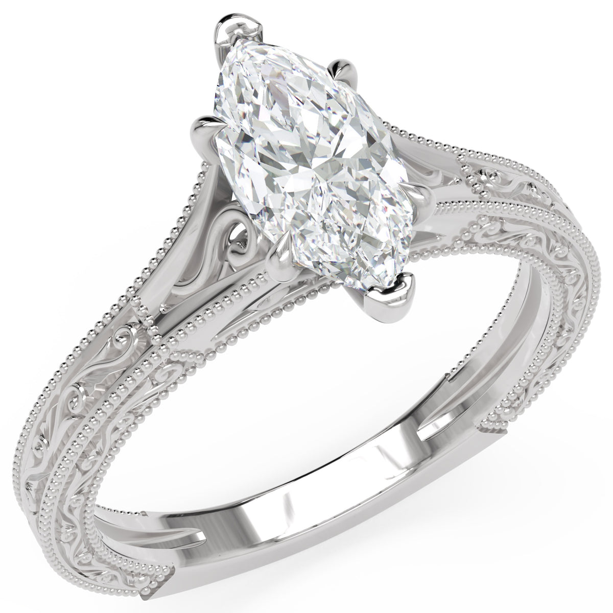 Inel de Logodnă Albemarle din Aur 18k cu Diamant Natural Marquise de 1 ct din Platina - Castelo.ro