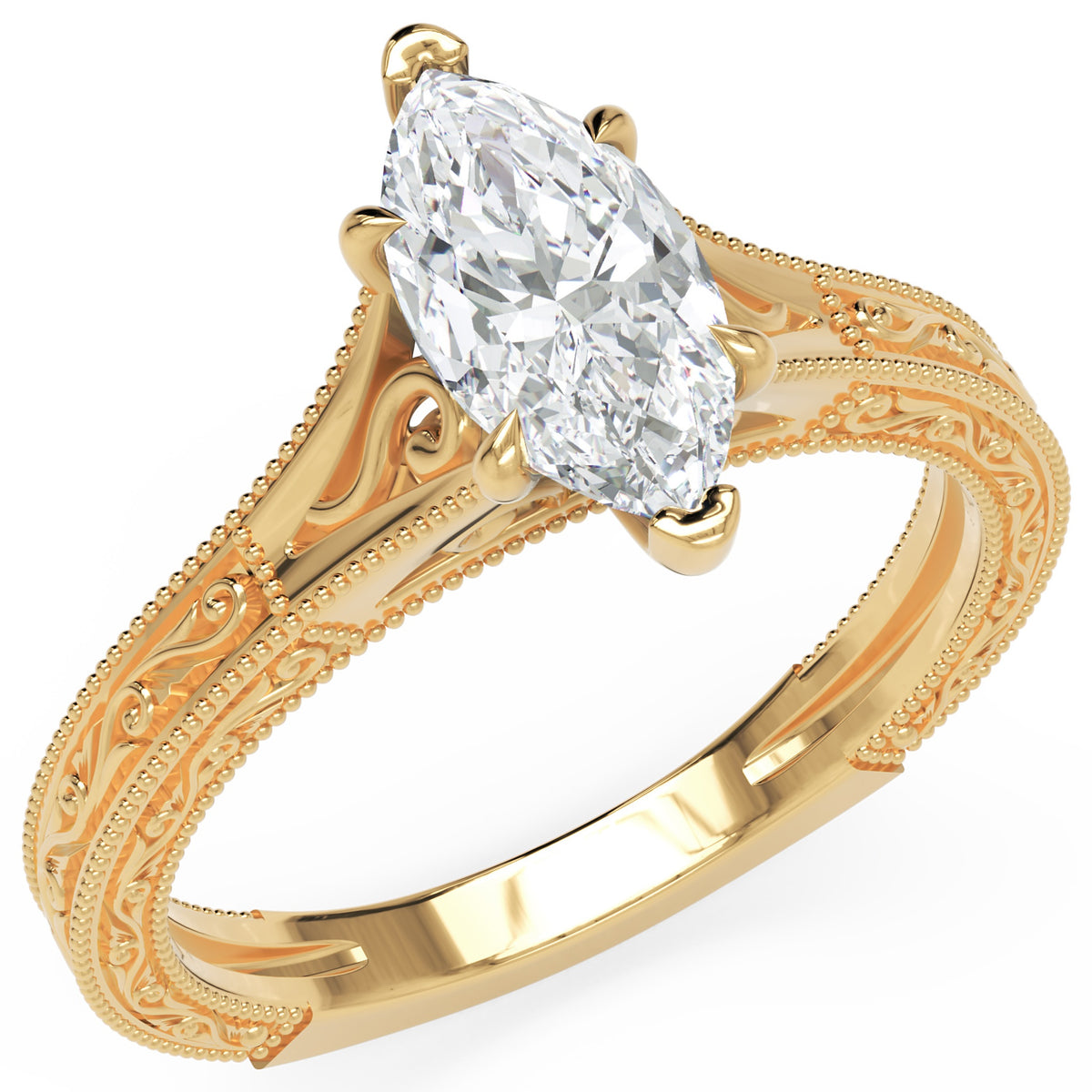 Inel de Logodnă Westminster din Aur 18k cu Diamant Creat în Laborator Marquise de 1 ct din 18k Aur Galben - Castelo.ro