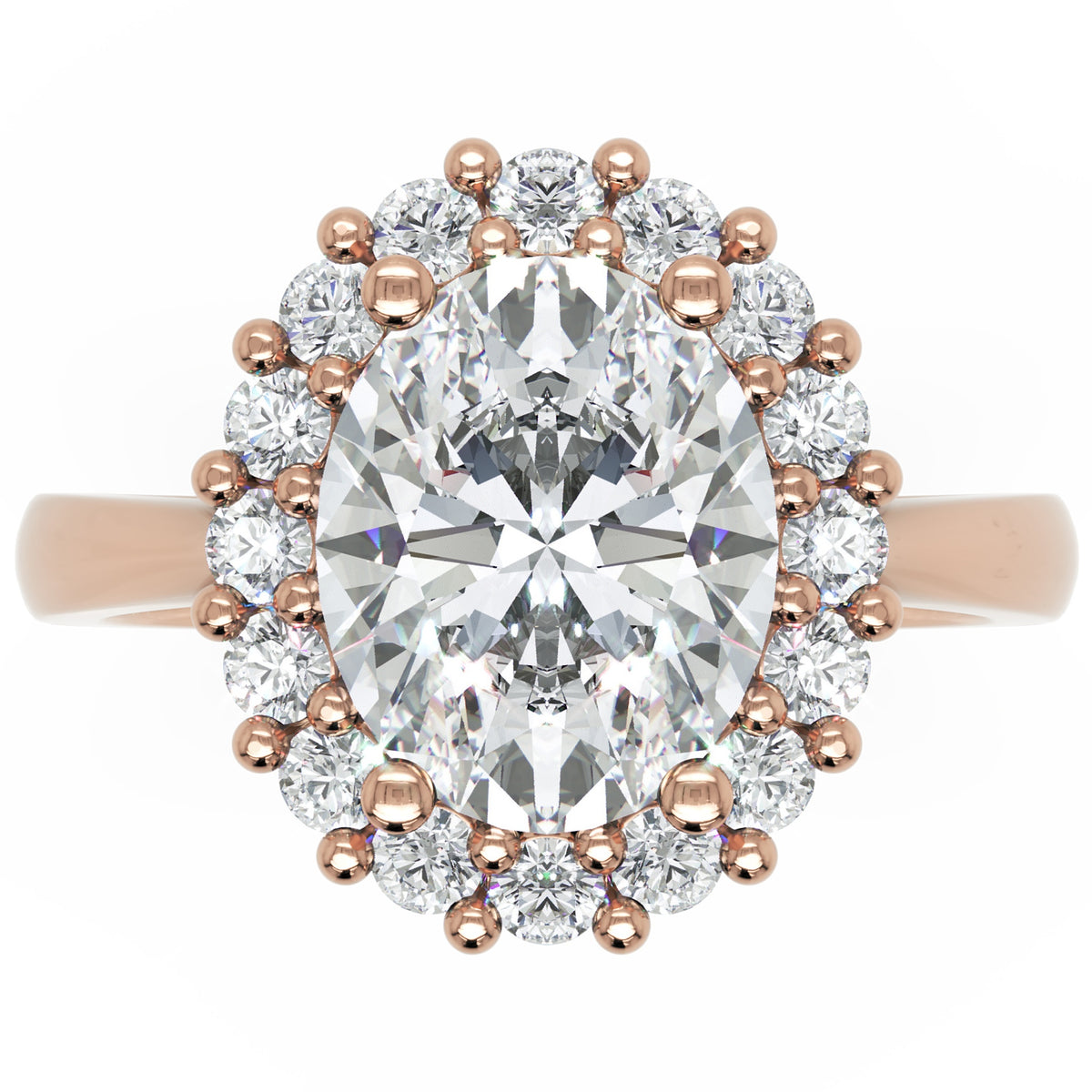 Inel de Logodnă Buckingham din Aur 14k cu Moissanite Oval de 2.5 ct din 14k Aur Roz - Castelo.ro