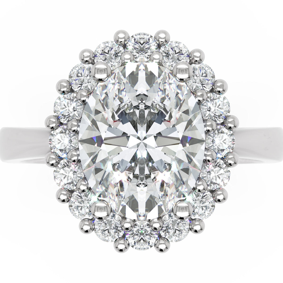 Inel de Logodnă Buckingham din Aur 14k cu Diamant Creat în Laborator Oval de 2.5 ct din 14k Aur Alb - Castelo.ro