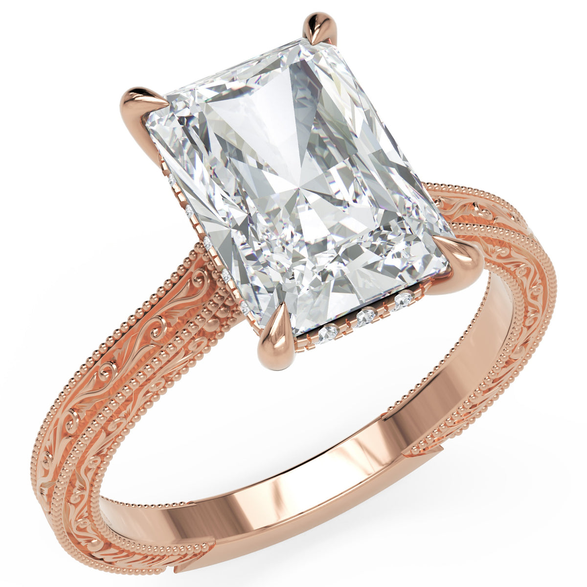 Inel de Logodnă Berkeley din Aur 18k cu Diamant Natural Radiant de 4 ct din 18k Aur Roz - Castelo.ro
