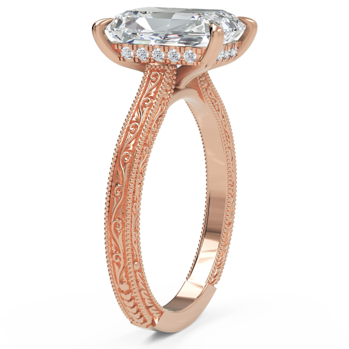 Inel de Logodnă Berkeley din Aur 14k cu Diamant Natural Radiant de 4 ct din 14k Aur Roz - Castelo.ro